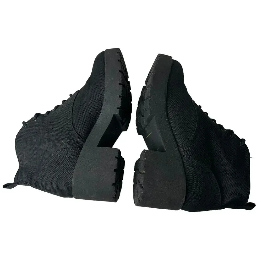 Vtg Y2K Grunge Goth EDM Chunky Platform Boots Lace Up Black Punk Sz 39 US 8.5